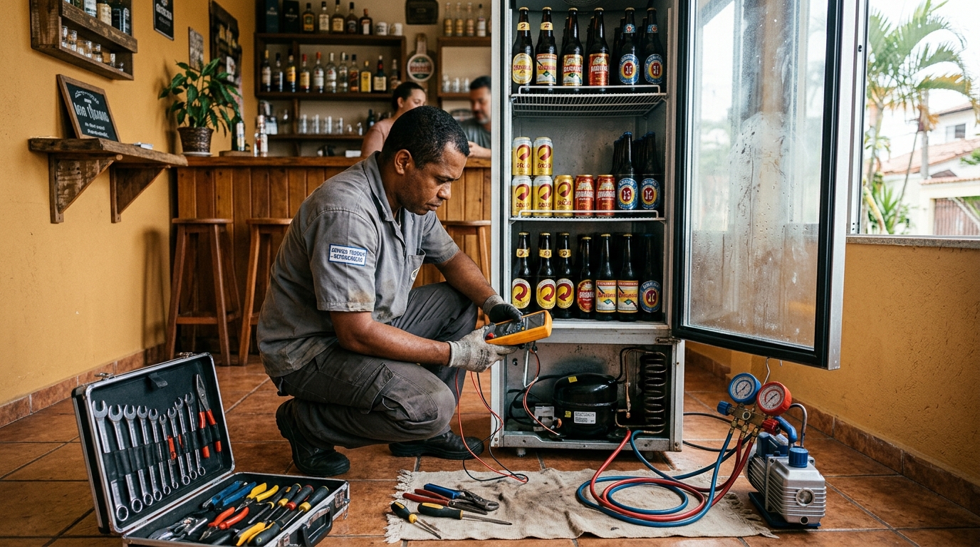 Substituição do termostato de uma cervejeira em Santos‑SP
